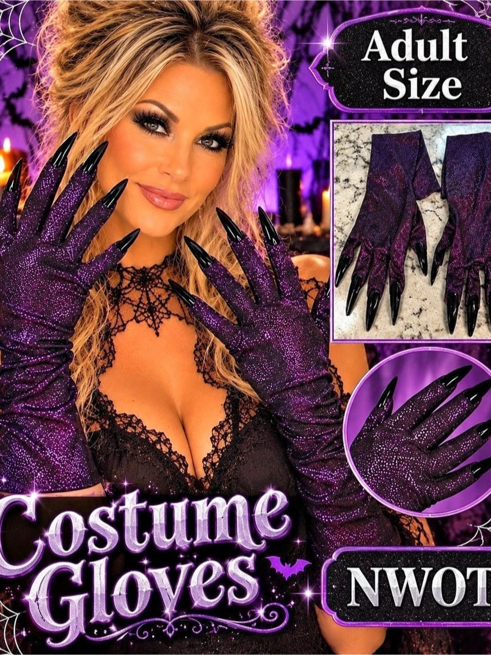 Adult Size Purple Costume Gloves NWT